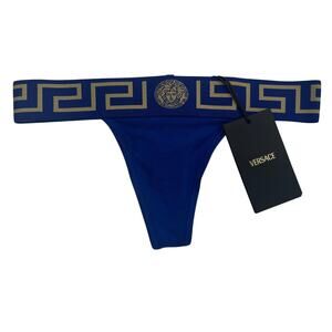 M2-34 VERSACE Women's Sexy Greca Thong Cotton Stretch Blue Size 1/XS
